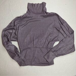 Free People Mauve Shimmer Mock Neck Long Sleeve Top, Size M